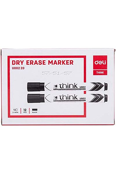 Deli Think 2-5mm Chisel Tip Dry Erase Markers 1x12Piece, Black
