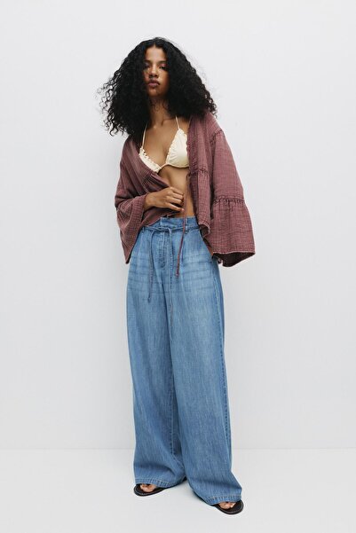 Pull & Bear Kordonlu geniş paça jean