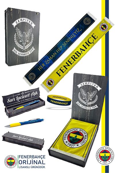 Fenerbahçe Original Licensed Always with You Satin Shawl Scarf Tip Pen Bracelet Set