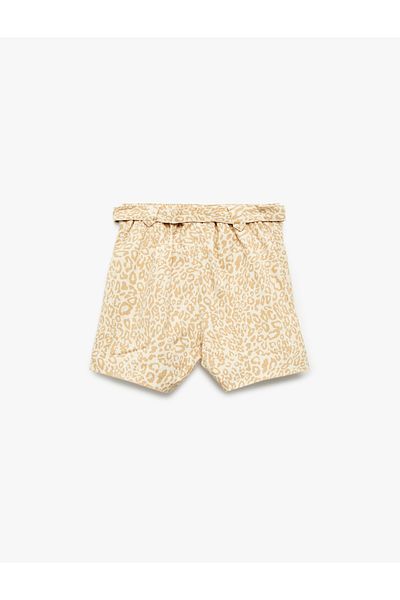 Koton Leopard Patterned Shorts Skirt with Tie Detail and Cotton Cargo Pockets
