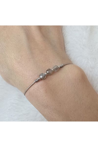 Lexy's Boutique Adjustable Bracelet in Silver, Labradorite Semi-Precious Stones, Multicolor
