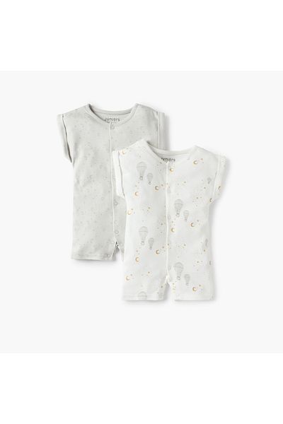 Juniors Moon and Stars Print Short Sleeves Romper - Set of 2