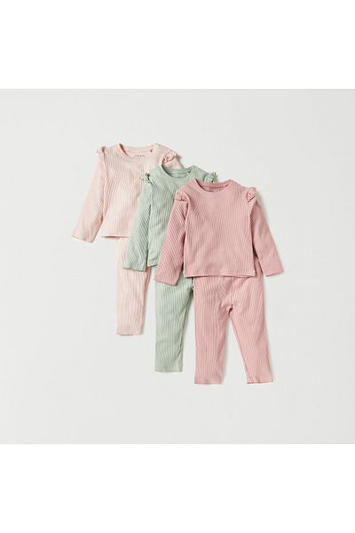Juniors Ribbed T-shirt and Pyjama - Set of 3