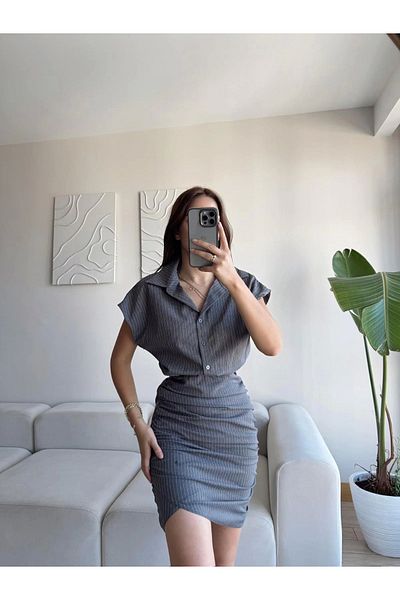Zoom Butik Double shirt dress - gray