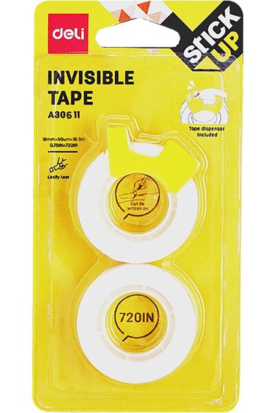 Deli شريط لاصق غير مرئي مع موزع 18 مم × 18.3 م (1 × 2)، Ea30611