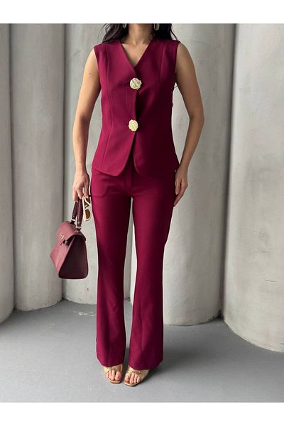 STMT BUTİK Women's Gold Button Detailed Blazer Vest and Trousers Set – New Season123