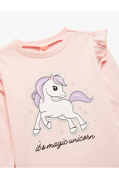 Koton Μπλουζάκι με μακρυμάνικο βαμβακερό μονόκερο με λαιμόκοψη