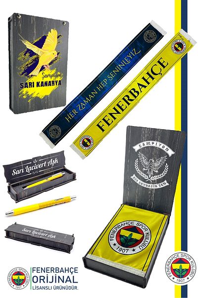 Fenerbahçe Original Licensed Always with You Satin Shawl Scarf + Tip Pen Set Gift Set