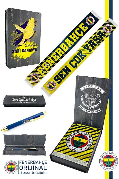 Fenerbahçe Original Licensed Longslive Shawl Scarf and Hybrid Ballpoint Pen Set