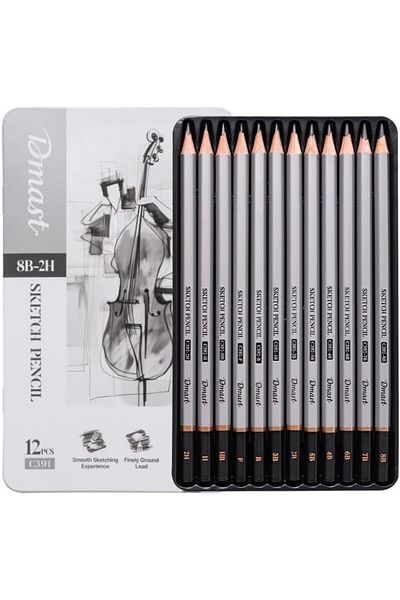 Deli مجموعة أقلام رسم EC391 2H-8B، 12 قطعة، أسود