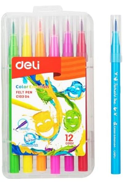 Deli Soft Drawing Emotion Colour Felt Pen 12-Pieces, Multicolor