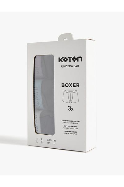 Koton Cotton 3-Piece Boxer Set with Elastic Print Detail
