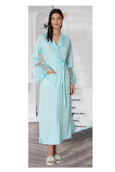 Şık Mecit Women's Blue Sleeve Lace Dressing Gown 5342