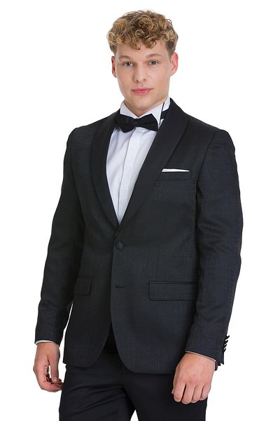 Hatemoğlu Black Slim Fit Removal Pointed Collar Classic Groom Suit