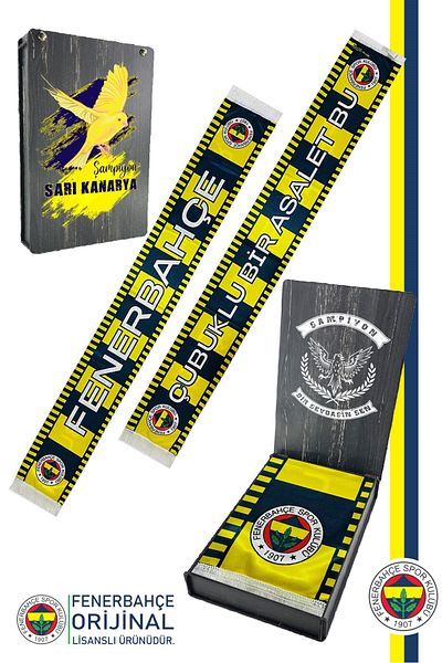 Fenerbahçe Original Licensed Stick an Nobility Shawl Scarf Canary Printed Wooden Box
