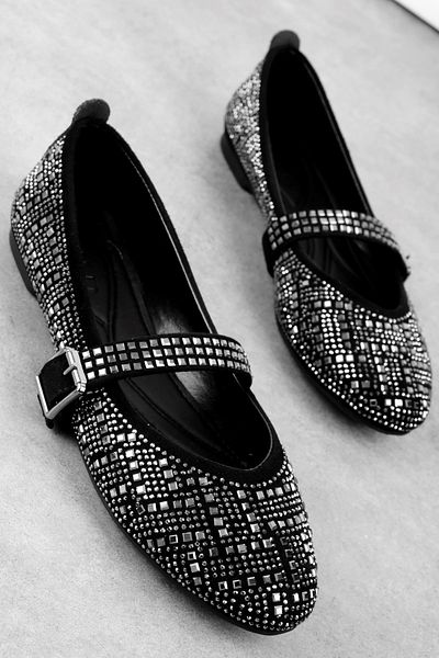 Lal Shoes & Bags Meronna Women's Shaped Stone Detailed Ballerinas-S.Black