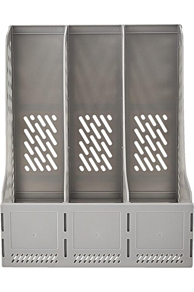 Deli 9845 3 Compartment Magazine Holder, Grey
