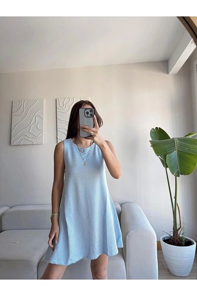 Zoom Butik Striped Casual Dress - Blue