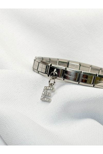 Sumen Butik Letter E Stone Dangle Italian Bracelet Charm, Charm