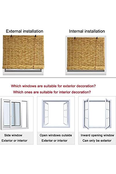 genric FFD Bamboo Window Curtain with Rotating Accessories, Foldable Natural Bamboo Hanging Window 100cm