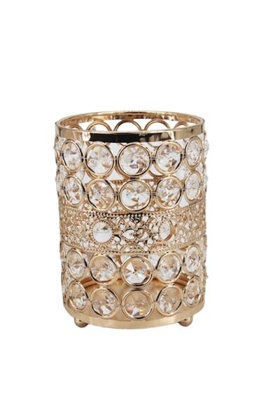 OEM Μεταλλική/Γυάλινη Κηροπήγια, 12x9x9 εκ. Χρυσή