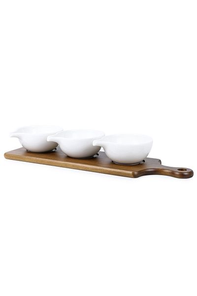 Shallow By Styli Shallow Acacia Wood Porcelain 3 Pieces Serving Set
