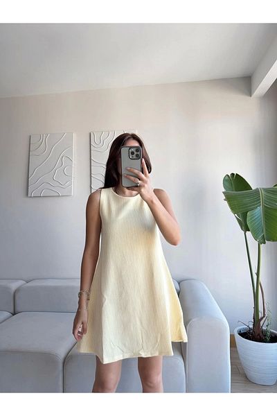 Zoom Butik Striped Casual Dress - Yellow