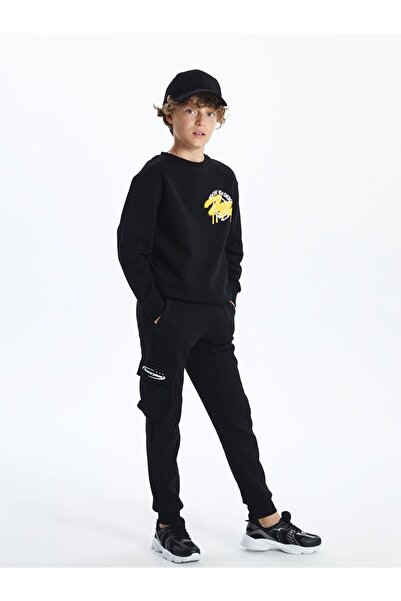 LC Waikiki Μαύρο αγορίστικο χοντρό παντελόνι Jogger με ελαστική μέση