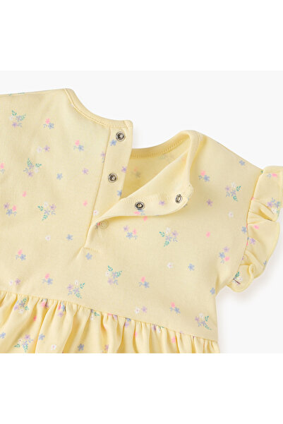 Juniors All-Over Floral Print Sleeveless Romper with Ruffles