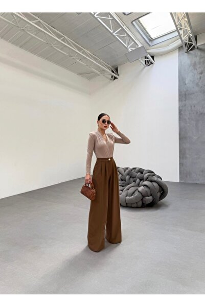 shopivastore Παντελόνι Palazzo 230 Gr Poly Viscose Full Lycra πλισέ