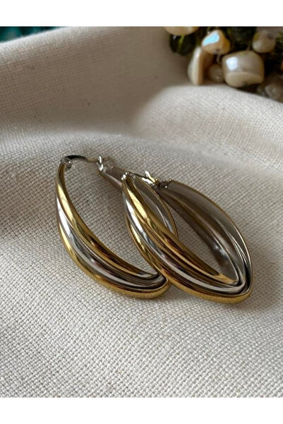 Chic Charms 3 Sıra Sarmal Asimetrik Paslanmaz Çelik Gold Renk Halka Çelik Küpeler