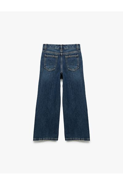 Koton Cotton Wide Leg Denim Pants with Tie-Up Waist