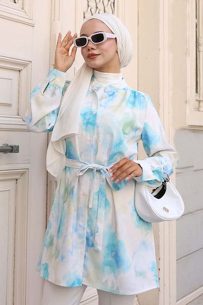 benguen Πουκάμισο Hijab με σχέδιο Water Green 700