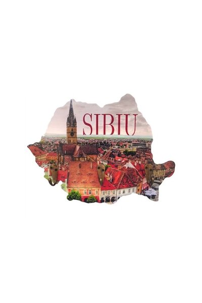 OEM Cuier de haine din lemn, formă de hartă Sibiu, 3 cârlige, 23x18 cm