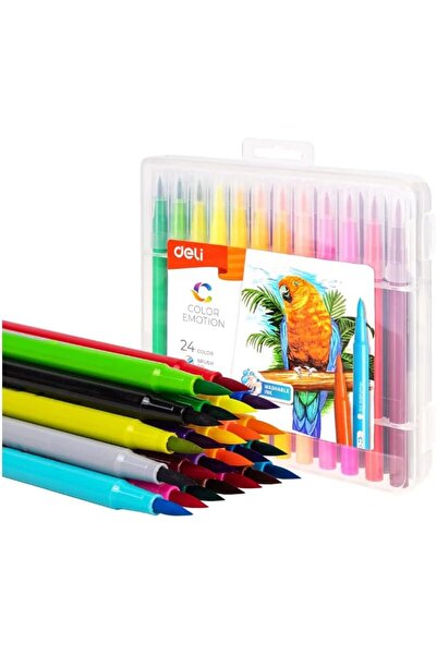 Deli EC10324 Color Emotion Washable Felt Pen 24-Pieces, 1.0 mm Tip Size