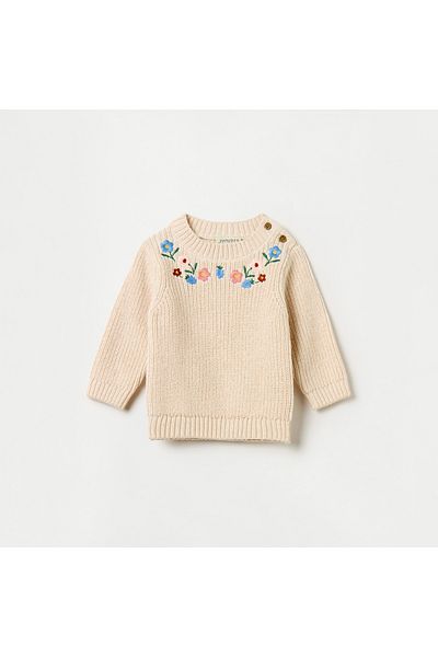 Juniors Floral Embroidered Sweater with Long Sleeves