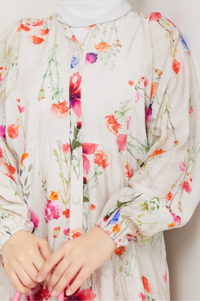 Bestenur Soren Bat Sleeve Hijab Φόρεμα 1573 - Εκρού