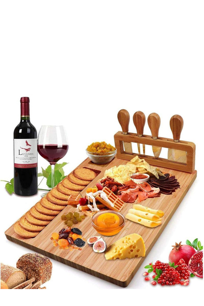 Cuisine Art By Styli مجموعة هدايا لوح تقطيع الجبن العضوي والسكين من كويزين آرت