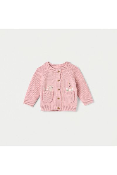 Juniors Embroidered Cardigan with Long Sleeves and Pockets