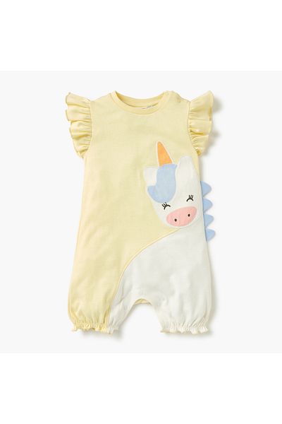 Juniors Unicorn Print Romper with Crew Neck and Short Sleeves