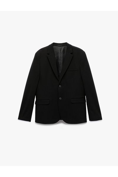 Koton Long Sleeve Flap Pocket Detailed Buttoned Slim Fit Mono Collar Blazer Jacket