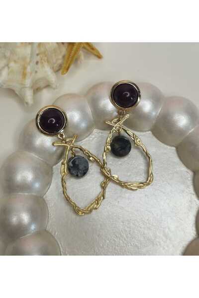 Ivory Pearl Gold Color Dangle Earrings with Natural Stones
