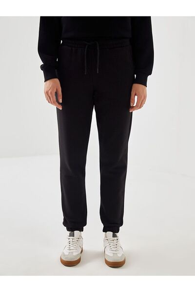 LC Waikiki Siyah Beli Lastikli Kadın Kalın Jogger Eşofman Altı