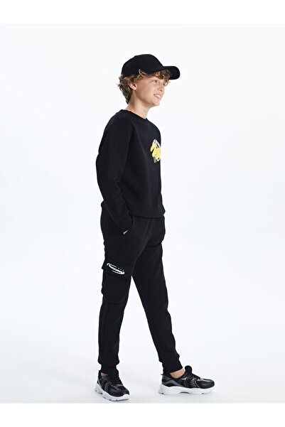 LC Waikiki Μαύρο αγορίστικο χοντρό παντελόνι Jogger με ελαστική μέση