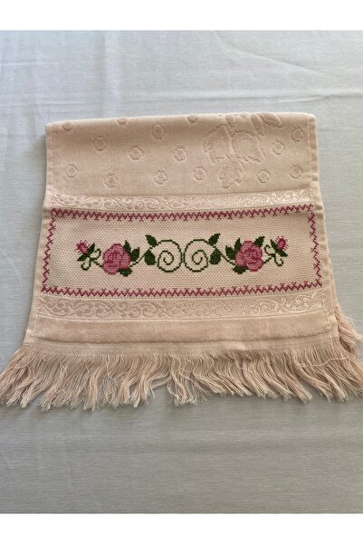 DE&Mİ TEKSTİL FİESTA PEMBE İŞLEMELİ KADİFE MUTFAK EL HAVLUSU