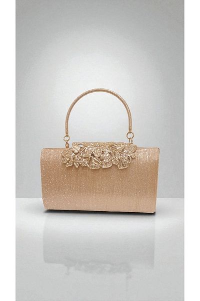 Butik Beyabags Gold Evening Bag with Flower Buckle
