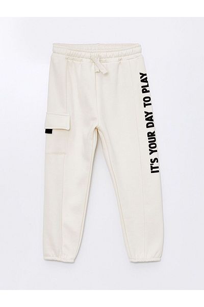 LC Waikiki Beige Thick Printed Baby Boy Jogger Sweatpants with Elastic Waist