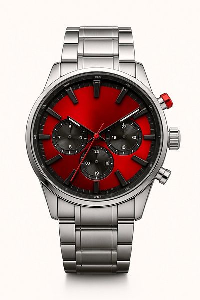 wesscollection Men's Wrist Watch Metal Band Chronograph Sport Watch - Red Black Dial