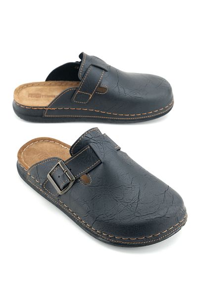 GEZER Men's Insole Genuine Leather Single Buckle Adjustable Home Garden Daily Slippers