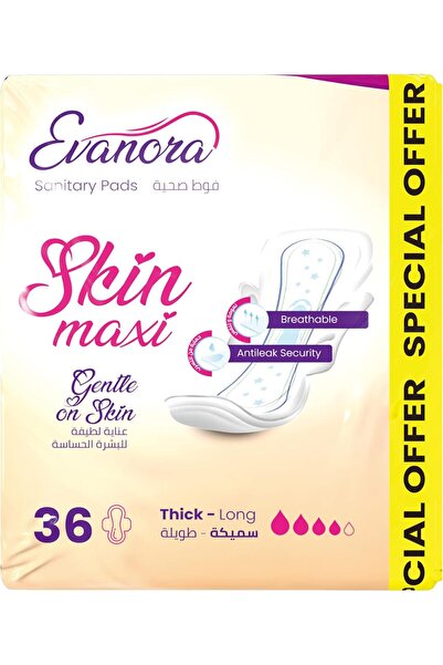 Evanora Sanitary Pads Skin Maxi 36 Count Feminine Hygiene Pads for Sensitive Skin.